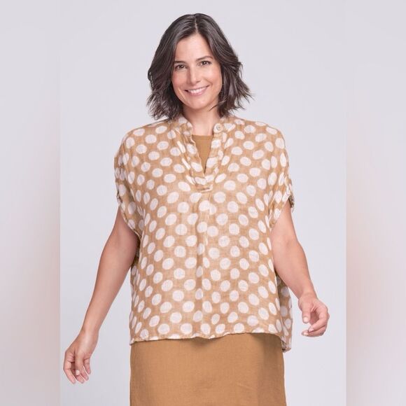 Flax Spartan 100% Linen Pullover in Ginger Dot size Small - Picture 1 of 9
